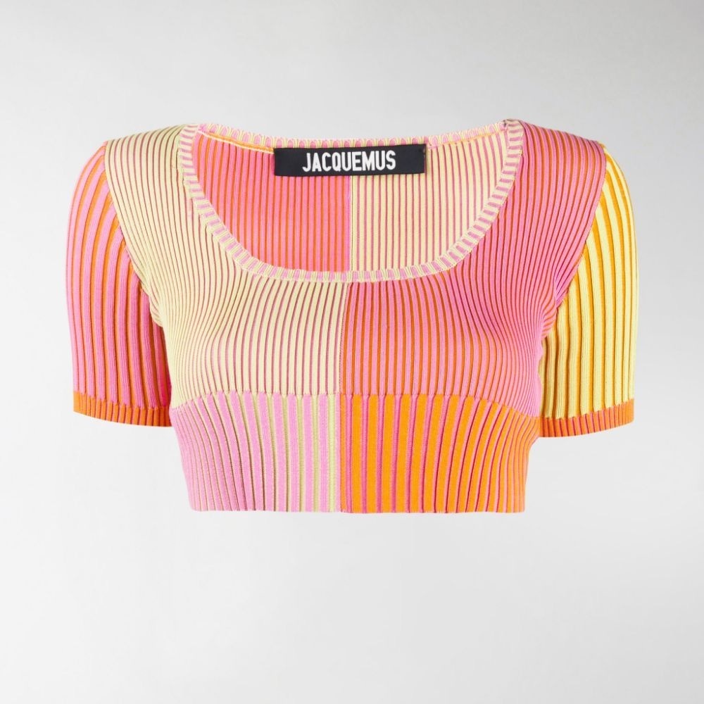 Jacquemus La Maille Yauco Ribbed Cropped Top Multi Pink - Picture 5 of 16